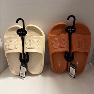 Bebe Pool Slide Sandals Bundle 2 Pairs Natural & Camel Women’s Size 6 NEW